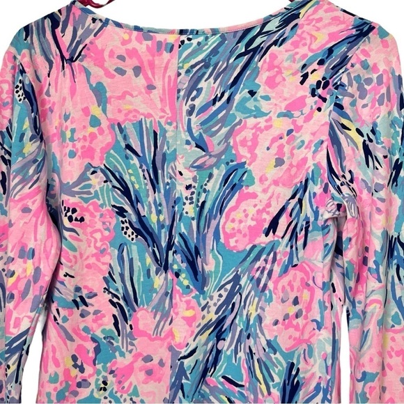 Lilly Pulitzer Davie Pink Blue Printed V-Neck Shift Dress Coastal Resortwear S - Picture 6 of 11